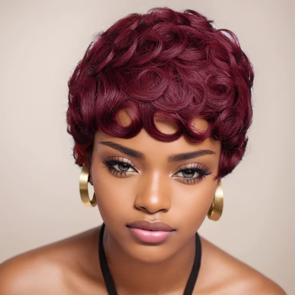 Short Pixie Cut Wig Human Hair Cheap - Peruka Pixie Cut 99J z ludzkich